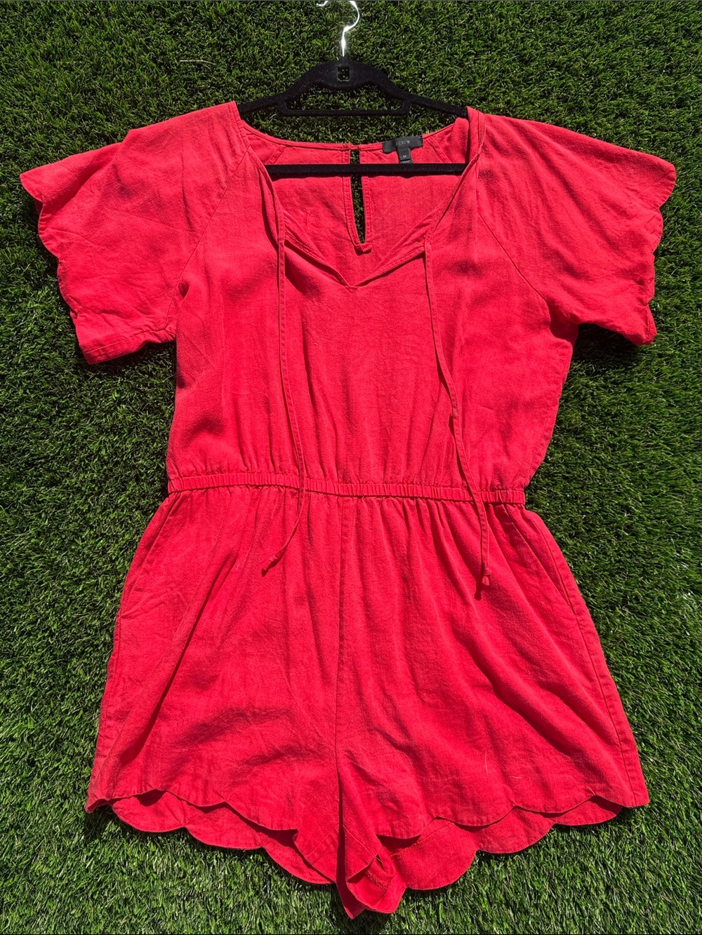 Red J Crew Linen Blend Romper